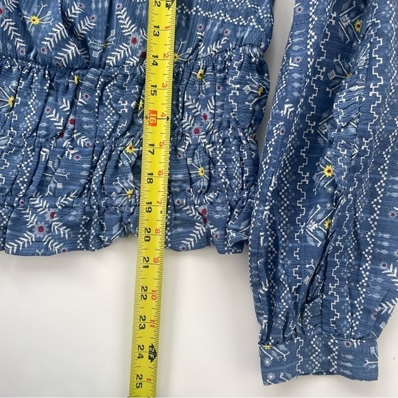 Anthropologie Forever That Girl Blue Floral Embroidered Smocked Top Medium NWT - Picture 8 of 8